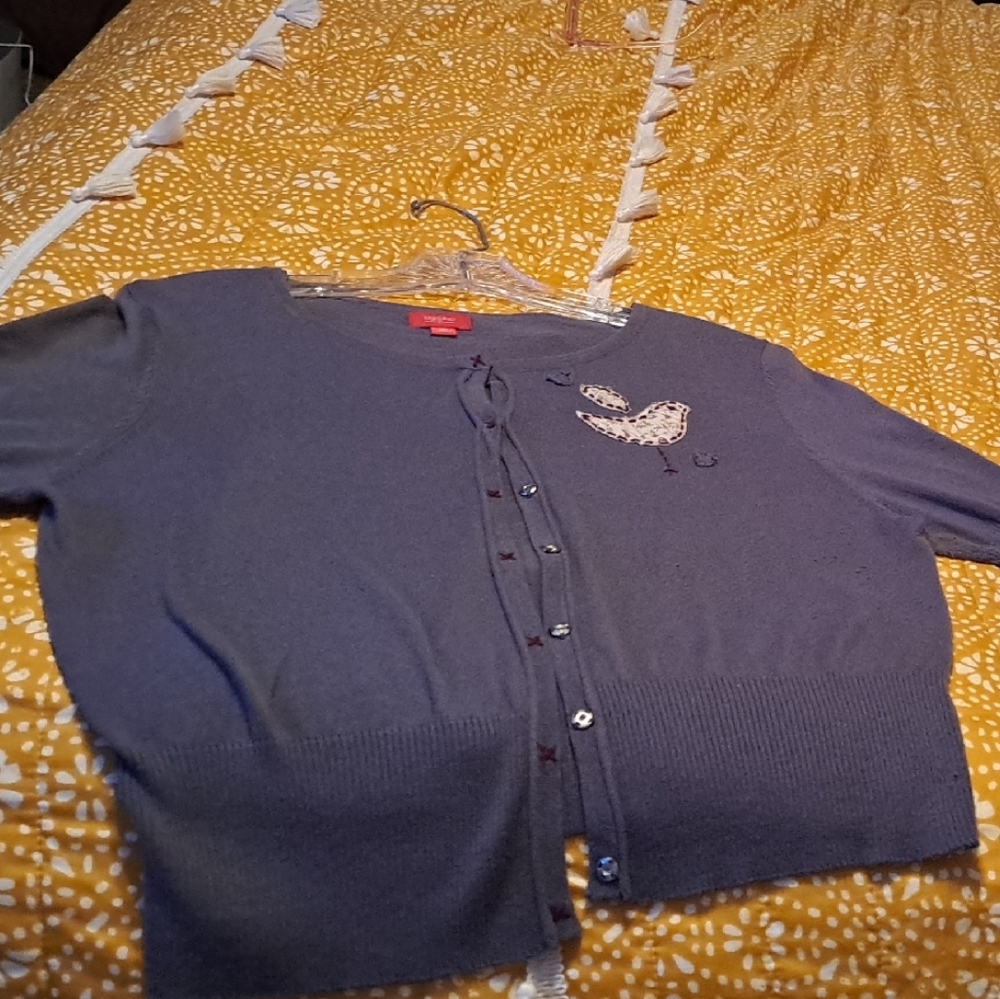 MOSSIMO purple/blueish, Cardigan with Appliqué Detail,snaps down the front. EUC